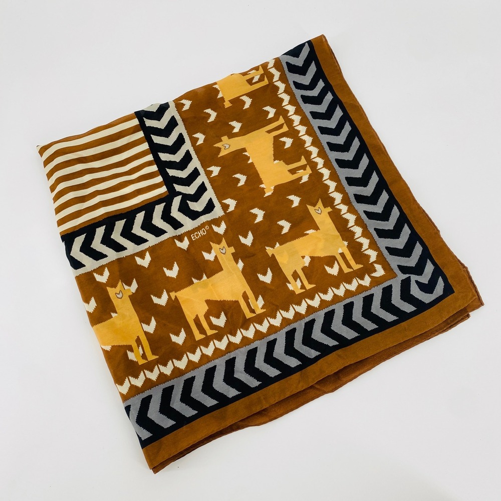 Echo Scarf Womens OS Brown Llama Alpaca Print Square Geometric